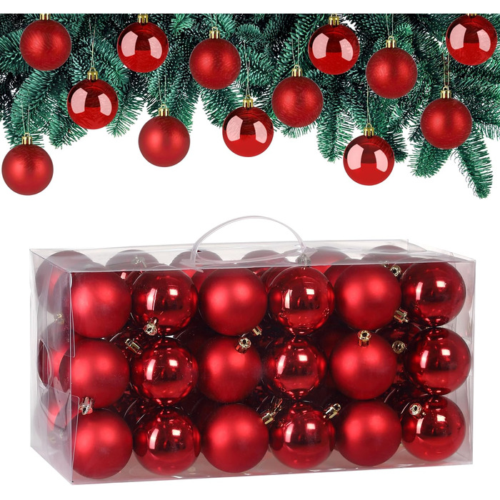 Різдвяні кульки набір з 54 шт червоні Deuba
