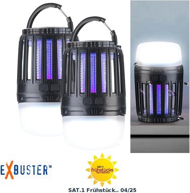 Засіб від комарів Exbuster 2 шт. УФ-засіб від комах 2-в-1 та ліхтар для кемпінгу з акумуляторною батареєю, USB (лампа від комарів, вуличний засіб від комах з акумуляторною батареєю, настільна лампа з батареєю)