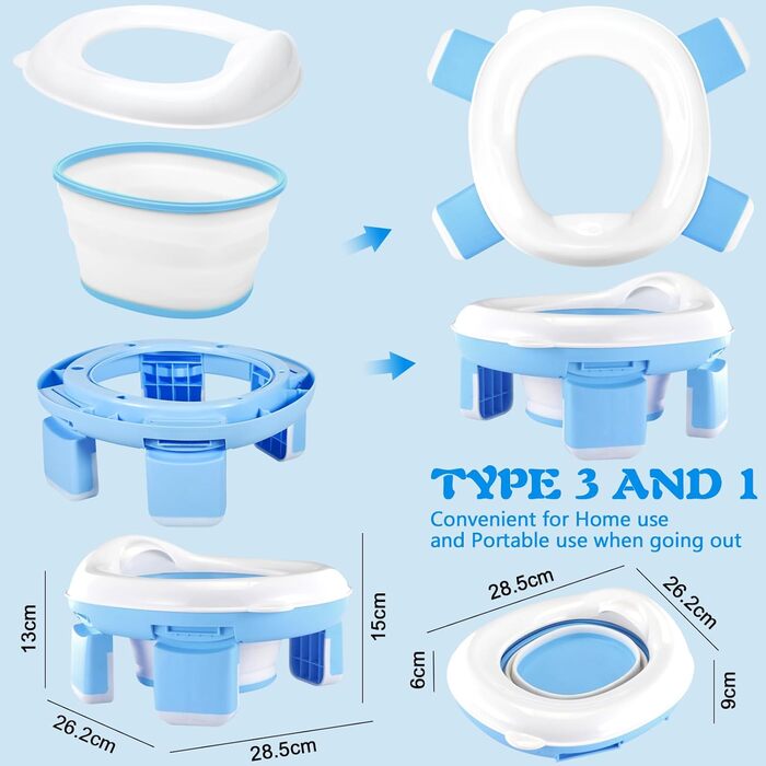 Дитяче сидіння для унітазу GUHAOOL, горщик для подорожей 3-В-1, складний дитячий горщик із 40 сумками для горщиків, сидіння для пр