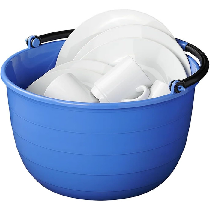 Доступна та якісна 1 х миска для миття посуду з вкладишем для універсального використання 15-літрова кемпінгова миска, кругла Ø35 см, пластикова з ручкою для дому та автофургонів