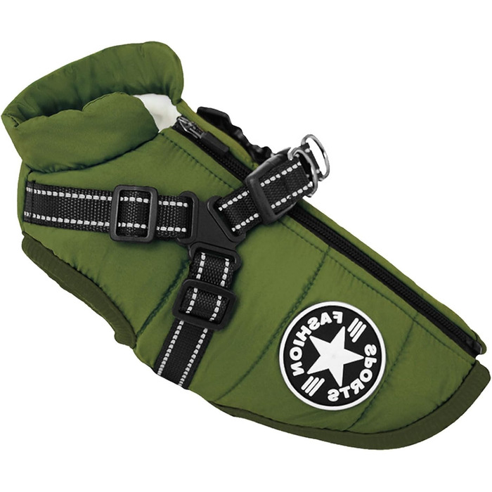 Водонепроникне пальто для собак Надзвичайно водонепроникна зимова куртка для собак зі світловідбивачами, безрукавний жилет на підкладці, вбудований шлей, ідеально підходить для холодних днів (зелений розмір XXL)