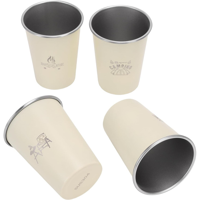Дорожні кухлі з нержавіючої сталі (304), 350 мл, упаковка з 4 шт. , легкі кемпінгові кухлі для води, кавові кухлі для активного відпочинку, домашнє використання (бежевий)