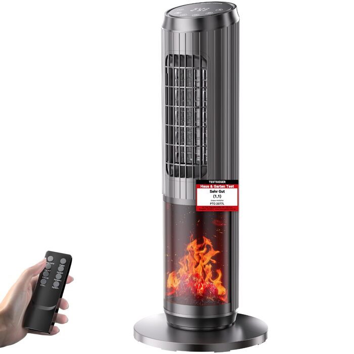 Енергозберігаючий керамічний електричний обігрівач потужністю 2000 Вт з дистанційним керуванням, ефектом димоходу, термостатом, коливаннями 70, режимом ECO, 3 режимами, таймером 1-8 годин, захистом від перегріву та перекидання, тихою роботою для офісу та 