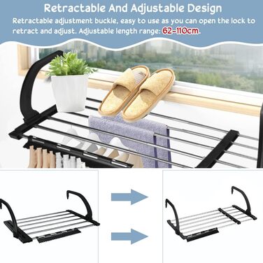 Ука радіаторна сушарка для білизни з нержавіючої сталі обігрівач для білизни 62-110см балконна сушарка для білизни висувна вішалка