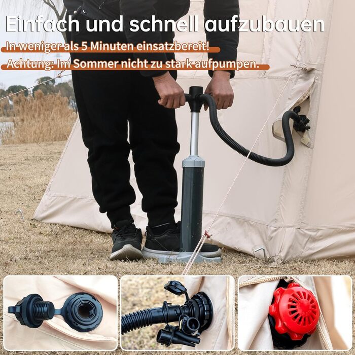 Надувний кемпінговий намет з ручним насосом. Легке встановлення. Водонепроникний та вітрозахисний надувний намет для 2-10 осіб. Надувний намет/будинок/каюта Oxford для глемпінгу (240*240*190 см).