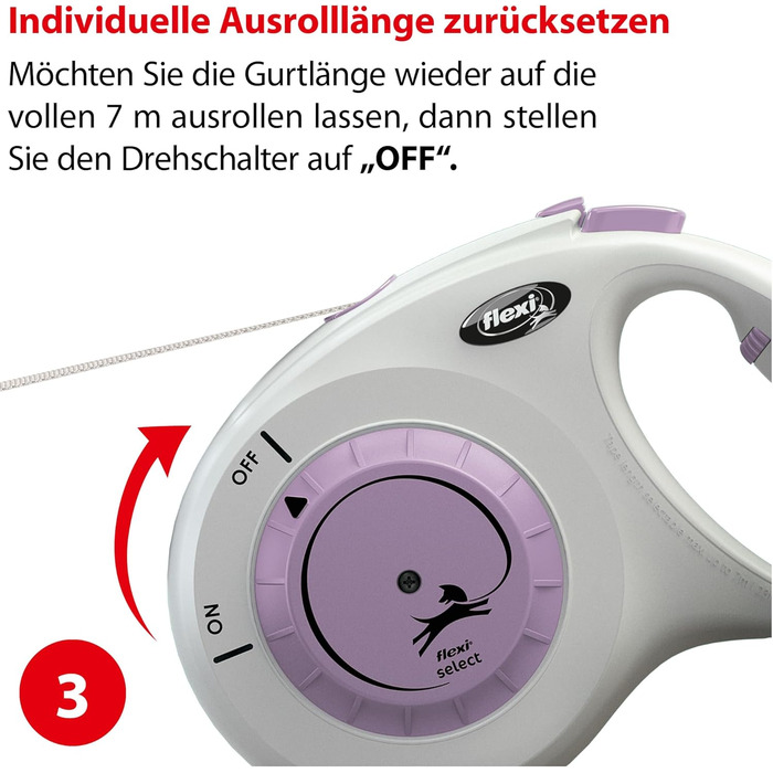 Рулетка-строп для собак до 25 кг, сіро-ліловий, регульована довжина 0-7 м