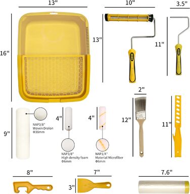 Набір валиків для фарби Voomey з 22 предметів, набір малярів, ванна для фарби, професійний набір фарб для фарбування будинку, підходить для внутрішніх стін своїми руками, кімнати