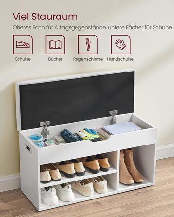 Підставка для взуття VASAGLE з сидінням, лавка з місцем для зберігання, м'яка, 3 відкритих відділення, відділення під подушкою сид