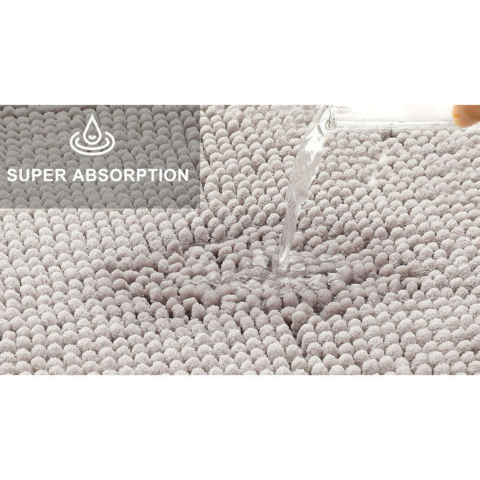 Килимок для ванної fluffy Chenille для кутових душових кабін з нековзною підкладкою (L-подібна форма Внутрішні розміри 50 x 50 см, сірий) L-подібна форма 50 x 50 см сірий