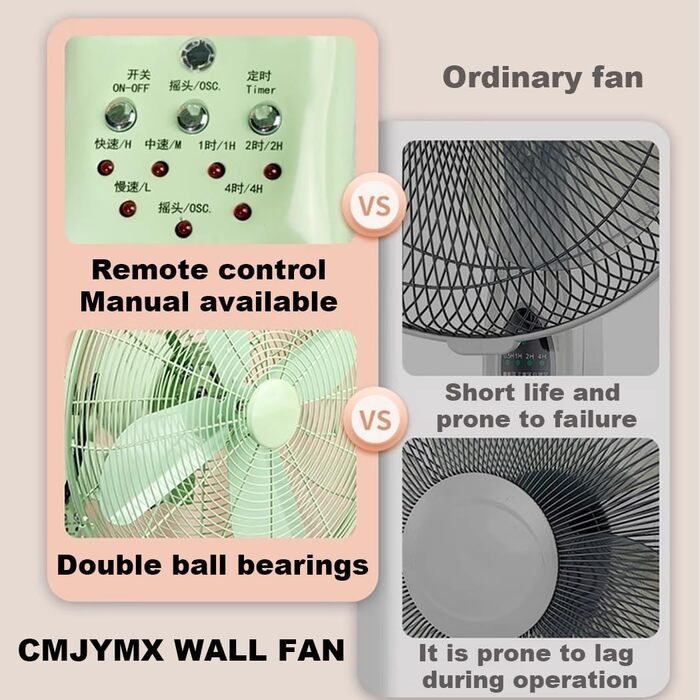 Світло-зелений коливальний настінний вентилятор/настінний вентилятор/настінні вентилятори з дистанційним керуванням, коливальний кут 90, висока швидкість, 3 швидкості, таймер, регульований нахил (16 дюймів)