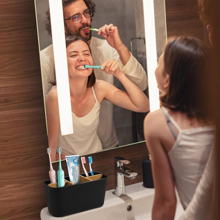 Тримач для зубних щіток Votoko, Пластиковий тримач для зубних щіток з бамбуковими перегородками, Підставка для зубних щіток з 4 ві