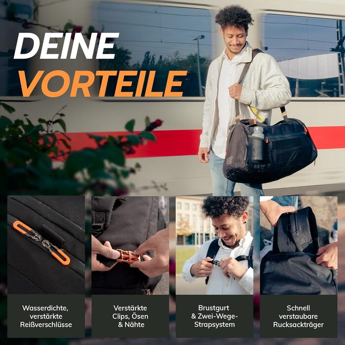 Спортивна сумка ПЕРЕРОБЛЕНИЙ ПЕТ 50 л Сумка для спортзалу та рюкзак в одному водонепроникна тренувальна сумка для чоловіків та жінок спортивний рюкзак з відділенням для взуття, сумка для фітнесу та подорожей, велика Obsidian Ember Black