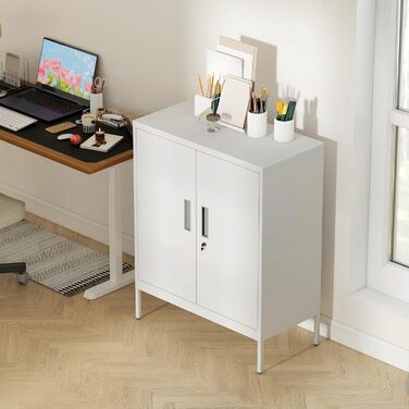 Шафа для документів HOMCOM, офісна шафа, що замикається, з 2 дверима, 2 полиці з регульованою висотою, замок, сталева шафа для зберігання, для офісу, кабінету, 80 x 40 x 100 см, біла