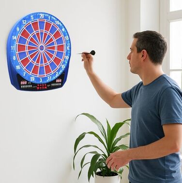 Електронна мішень для дартсу Carromco FLASH-401 Професійна електронна мішень для дартсу з 2-ма лунками та світлодіодним підсвічуванням, для 1-8 гравців, 35 ігор, 584 варіації, синьо-червона, 42 x 3,2 x 46 см, набір електронних дартсу