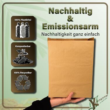 Органічні мішки для сміття Kuhhammer 10 літрів, 50 шт. органічні мішки для сміття без пластику, мішки для сміття для органічних відходів, стійкі до вологи та розривів, органічні мішки для сміття, папір, органічні мішки для сміття
