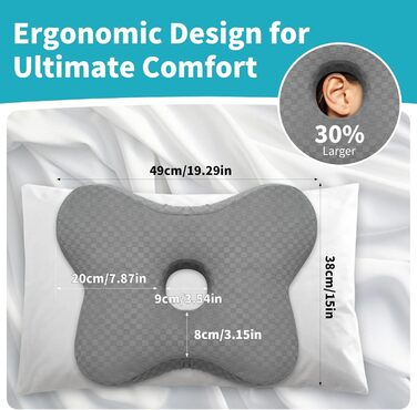 Подушка для пірсингу pozico з отвором подушка для вух для сну на боці подушка-пончик, що знімає тиск, від болю в вухах, пірсингу та хірургічних втручань чохол, який можна прати, регульований наповнювач 49x38x8 см сірого кольору