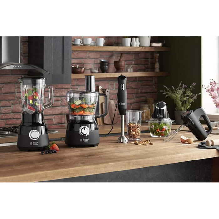 Ручний міксер Russell Hobbs Ручний міксер матовий чорний (5 швидкостей функція турбо, 2 віночки для миття посуду та гаки для тіста