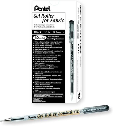 Гелева ручка для текстилю Pentel BN15-A BN15, діаметр кулі 1,0 мм, ширина волосіні 0,5 мм, 12 шт. , чорна