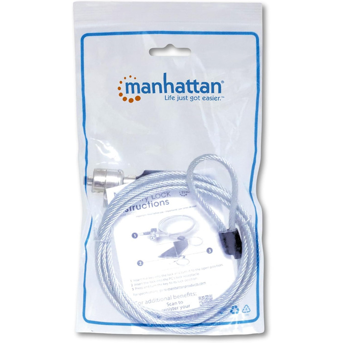 Замок для ноутбука Manhattan з тросом сталевим (1,4 м) та ключем 440271, 1,4 м сталевий трос