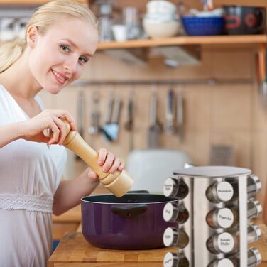 Карусель для спецій Relaxdays з 20 баночками для спецій, 40 етикетками, поворотними на 360, багаторазовими шейкерами для спецій з нержавіючої сталі, сріблястим кольором