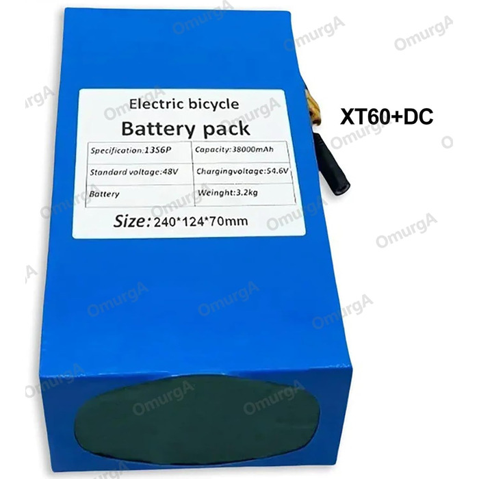 Акумулятор для електровелосипеда 48V 48Ah електричний велосипедний акумулятор 48V 48000MAh вбудований BMS водонепроникний ПВХ акумулятор для велосипедного двигуна потужністю 1000W 800W 750W 500W 200W із зарядним пристроєм 54.6V 2A 48V 38Ah XT60DC