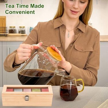 Чайна коробка, чайні коробки для чайних пакетиків, коробка для зберігання чайних пакетиків з 4 регульованими відділеннями та оглядовим віконцем, дерев&39яна чайна коробка, коробки для зберігання чаю з кришкою, 9x30x10 см