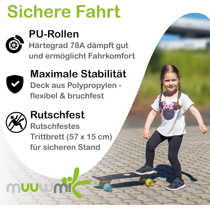 Скейтборд Muuwmi Lights Fun Glow — дека 57×15 см, колеса PU 60×45 мм, підшипники ABEC 5