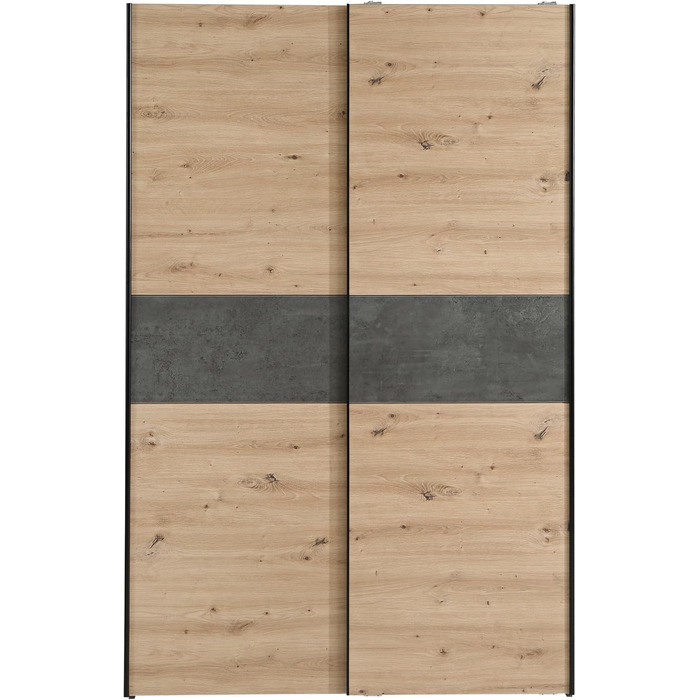 Класична шафа Forte OZZULA 120, шафа з двома розсувними дверима, інженерна деревина, декор дуба Artisan з акцентами під бетон, ширина 120 см, висота 190,5 см, глибина 61,2 см