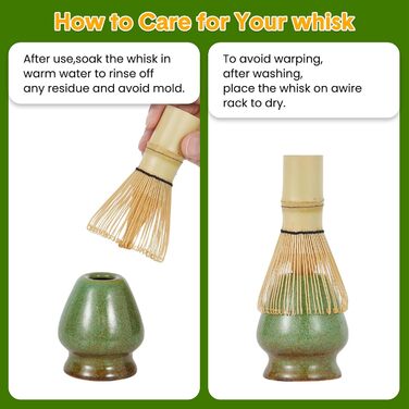 Набір для матчі Garvee 7 предметів керамічна чаша, бамбуковий вінчик (часен), підставка для вінчика, бамбусова ложка, підставка для ложки, ситечко з нержавіючої сталі та серветка для чаю для традиційних чайних церемоній та поціновувачів чаю колір зелений,