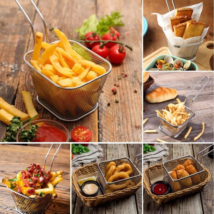 Кошик для смаження DECARETA 8 шт. Маленький кошик для подачі картоплі фрі Міні-кошик для картоплі фрі Кошик для картоплі фрі Кошик для фритюрниці з нержавіючої сталі Кошик для смаження для подачі картоплі фрі креветки кільця цибулі