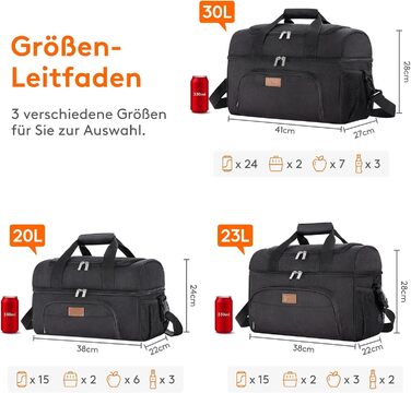 Велика сумка-холодильник Lifewit 23 л 32 банки, складна сумка-холодильник, ізольована сумка для обіду, легка, портативна сумка-холодильник, двошарова для пікніка, пляжу, роботи, подорожей, чорна