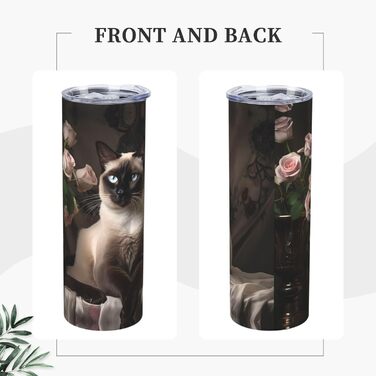 Кухоль з прямою трубочкою, елегантний принт сіамського кота, дорожній кухоль, підходить для кемпінгу, офісу та дому, 590 мл