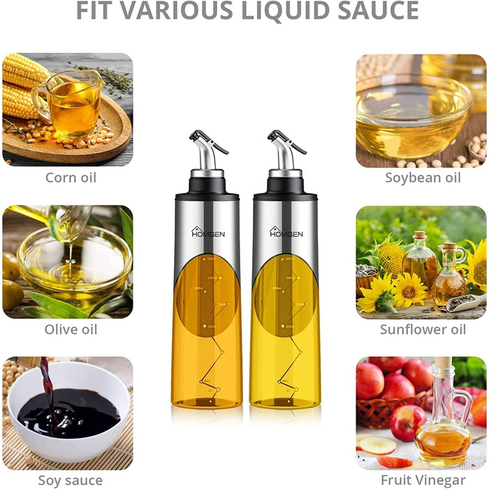 Пляшка з олією HOMGEN 2 шт. Пляшка з оцтом з носиком для пресування та герметизації Пляшка з розпилювачем 650 мл зі шкалою з безсв