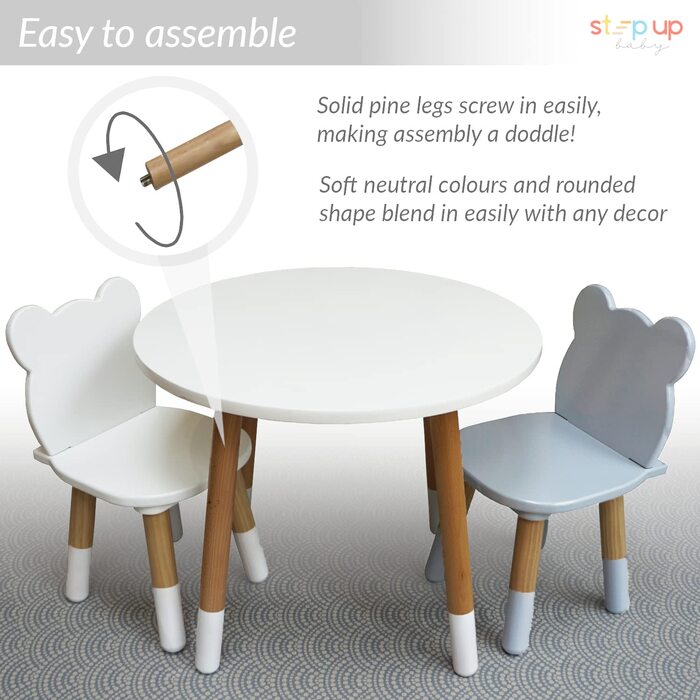 Дитячий стіл і стільці, дитячий ігровий стіл для малюків 2 стільці дерев'яний набір, 2-5 років (круглий)