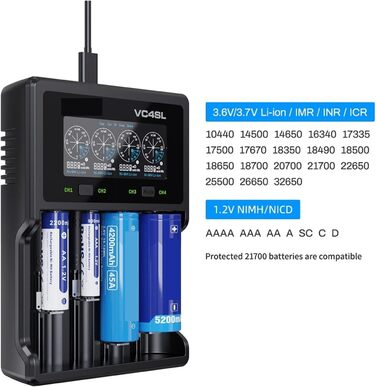 Зарядний пристрій USB C 18650 battey QC3.0 для швидкої зарядки літій-іонного акумулятора 18700 20700 26650 21700 AAA AA VC4SL для автомобіля, газонокосарки, мотоцикла, човна