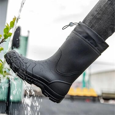 Чоловічі високі гумові чоботи, до середини литки, модні, нековзні, для використання на свіжому повітрі. Легкі та водонепроникні. Чорні, розмір EU 37