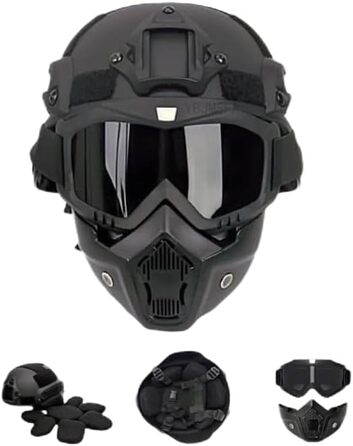 Страйкбольний шолом можна регулювати відповідно до тактичних шоломів, а страйкбольна маска зі знімними окулярами із захистом від запотівання використовується для видів спорту на свіжому повітрі, таких як страйкбол, пейнтбол та ігри з комп&39ютерної графік