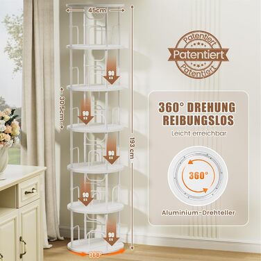 Звичайна книжкова полиця, що обертається на 360, підлогова дерев&39яна книжкова шафа, книжкова полиця з 6 полицями, регульовані полиці, стояча полиця, 4545193 см, білий колір, 6 полиць