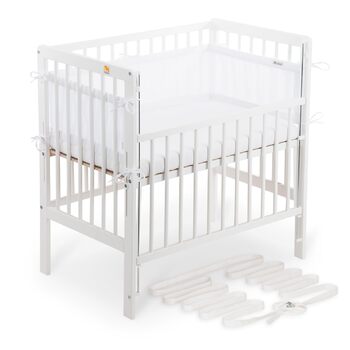 Дитяче ліжечко FabiMax Boxspring Baby Crib Flex 90x55, сертифіковане TV, виготовлене з букової деревини, білого лаку, з інноваційною регульованою бічною рейкою, підходить для ліжок з пружинним блоком (надувний матрац, білий) Білий надувний матрац