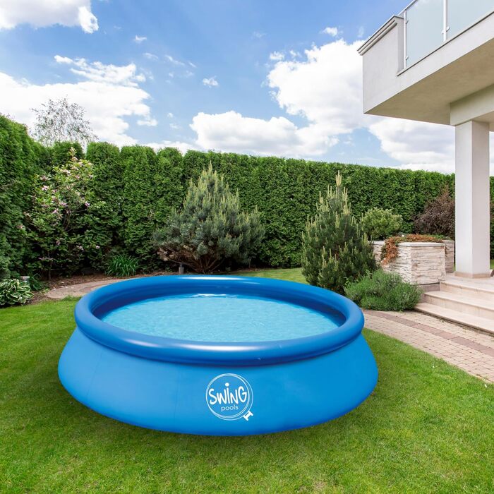 Басейн HAF Swing Quick Up синього кольору, розміром 244 x 76 см об&39єм води приблизно 2300 літрів Самозбірний та самонесучий басейн Садовий басейн/наземний басейн без фільтруючого насоса 244 x 76 см (синій)