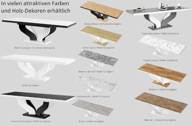 Дизайнерський обідній стіл HEB-222, чорний глянцевий / білий глянцевий, розсувний від 160 см до 256 см, обідній стіл до 10 осіб, глянцевий, функціональний стіл, сучасний, універсальний, розсувний, позачасовий