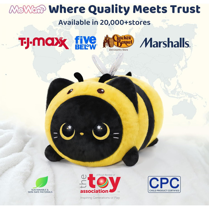 Плюшева подушка Mewaii Black Cat Bee 20 см м&39яка каваї опудала тварина для дітей, мила плюшева іграшка кіт, ідеальна пухнаста подушка та подарунок 20 см бджола чорний кіт