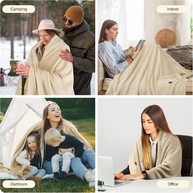 Бездротова ковдра з підігрівом з акумулятором 10000 мАг, електрична фланелева ковдра з підігрівом 160x90 см, портативна для жінок та чоловіків, 3 рівні нагріву, можна прати для дому, офісу, кемпінгу, хакі