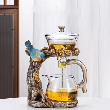 Набір скляних чайників, дизайн тварин та птахів, напівавтоматичний, обертова чаша з чайним ситечком, набір чайників Lazy Kungfu (чайник)