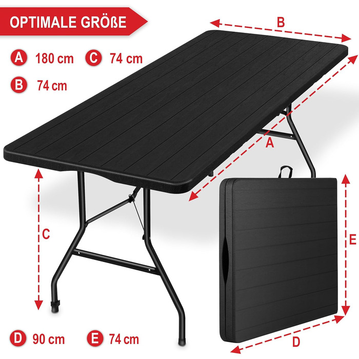 Великий розкладний стіл з імітацією дерева - розкладний садовий стіл, фуршетний стіл, кемпінговий стіл на 6 осіб - виготовлений з міцного пластику/алюмінію - стіл з текстурою дерева для використання в приміщенні та на вулиці - розкладний стіл