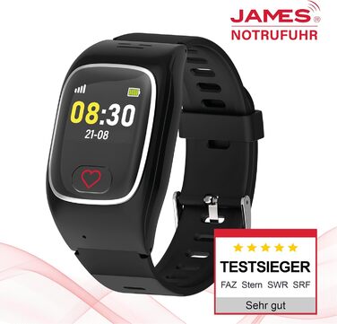 Годинник James B8 для екстрених випадків та безпеки для людей похилого віку GPS, виявлення падіння, кнопка SOS, монітор серцевого ритму, функції для здоров&39я, сімейний додаток, гучний будильник чорний/білий вкл. SIM-картку та 2 місяці безкоштовного тари
