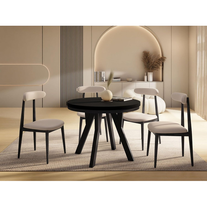 Круглий розкладний обідній стіл у стилі лофт Індустріальний стіл з чорними дерев&39яними ніжками Компактний обідній стіл для вітальні Чорний 90-190 см Чорний 90 / 190 см