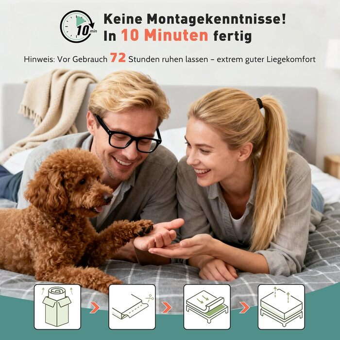 Матрац 140x200 см, висота 26 см, 7-зонний пружинний матрац, рівень жорсткості H3, гібридний матрац з 1000 пружинами та піною з ефектом пам&39яті, підтримка спини, ізоляція руху, зняття тиску, дихаючий 140 x 200 см