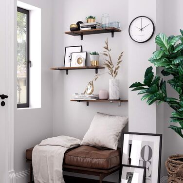 Настінні полиці SONGMICS, 2 шт., плаваючі, декоративні, ретро-стиль, максимальне навантаження 15 кг/шт., 60 x 20 x 7 см, МДФ, коричнево-чорні LWS04NB