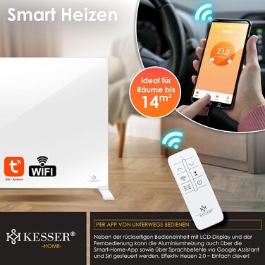 Інфрачервоний обігрівач KESSER 520 Вт, алюмінієвий обігрівач, енергозберігаючий, окремостоячий та настінний, електричний обігрівач 2-в-1 з датчиком відкритого вікна дистанційним керуванням та керуванням через додаток, термостат, інфрачервона нагрівальна п